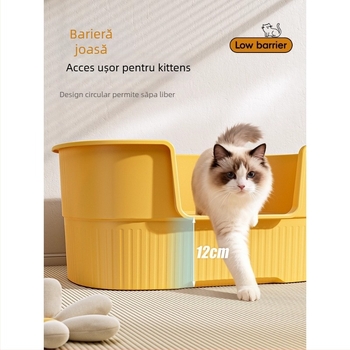 Cutie de nisip pentru pisici, deschisă integral, design anti-strop, material PP