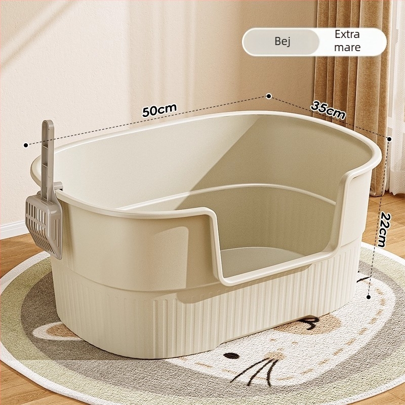 Cutie de nisip pentru pisici, deschisă integral, design anti-strop, material PP