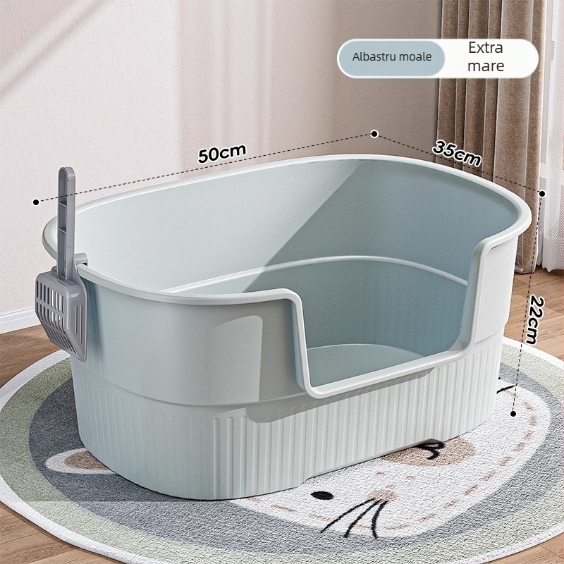 Cutie de nisip pentru pisici, deschisă integral, design anti-strop, material PP