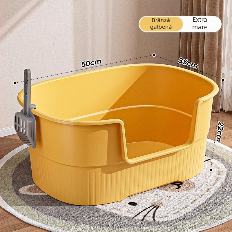 Cutie de nisip pentru pisici, deschisă integral, design anti-strop, material PP