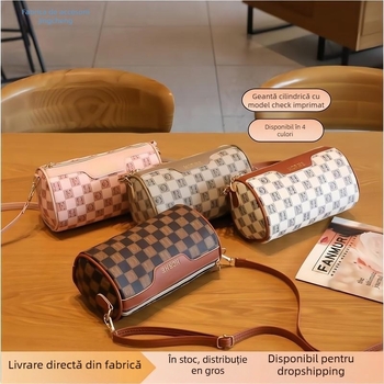 Geantă cilindrică pentru femei, crossbody, PU – stil Boston, închidere cu fermoar, buzunare interne pentru telefon și buletin (Primăvara 2023)