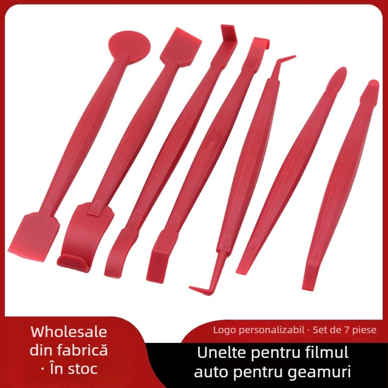 Set de instrumente pentru aplicarea foliilor auto, 7 piese, cu benzi de margine, spatulă și unealtă de tăiere a spațiilor