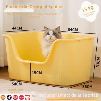 Cutie de nisip pentru pisici, din polipropilenă, semiînchisă, pentru pisici adulte, rezistentă la stropire și mirosuri.