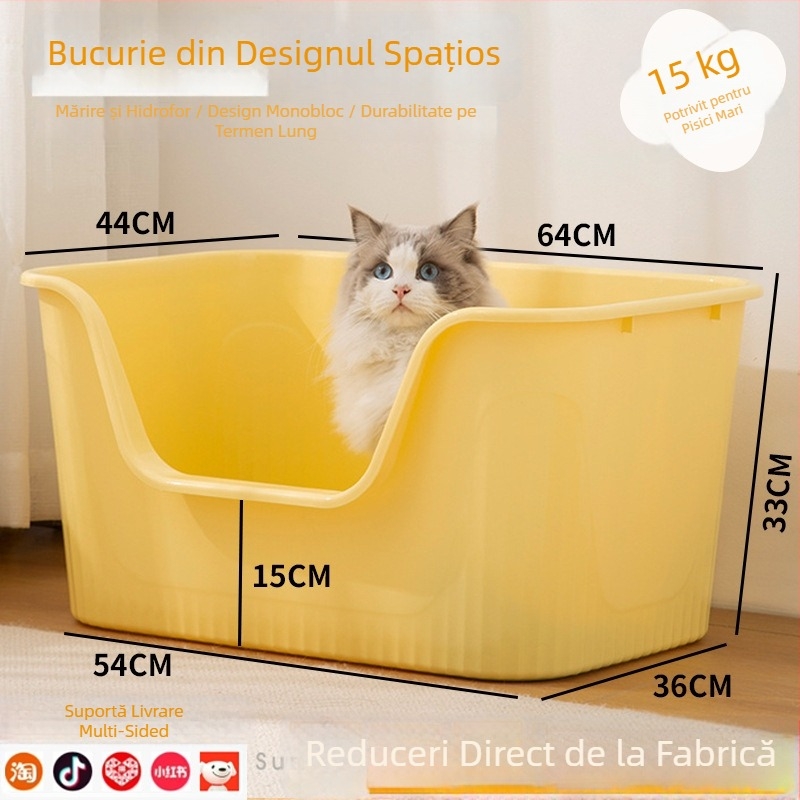 Cutie de nisip pentru pisici, din polipropilenă, semiînchisă, pentru pisici adulte, rezistentă la stropire și mirosuri.