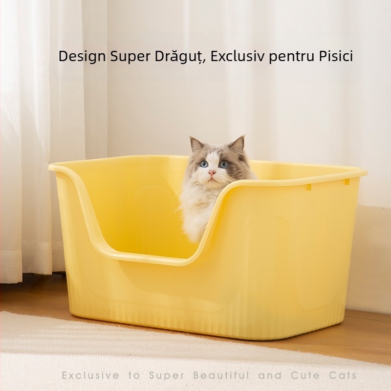 Cutie de nisip pentru pisici, din polipropilenă, semiînchisă, pentru pisici adulte, rezistentă la stropire și mirosuri.