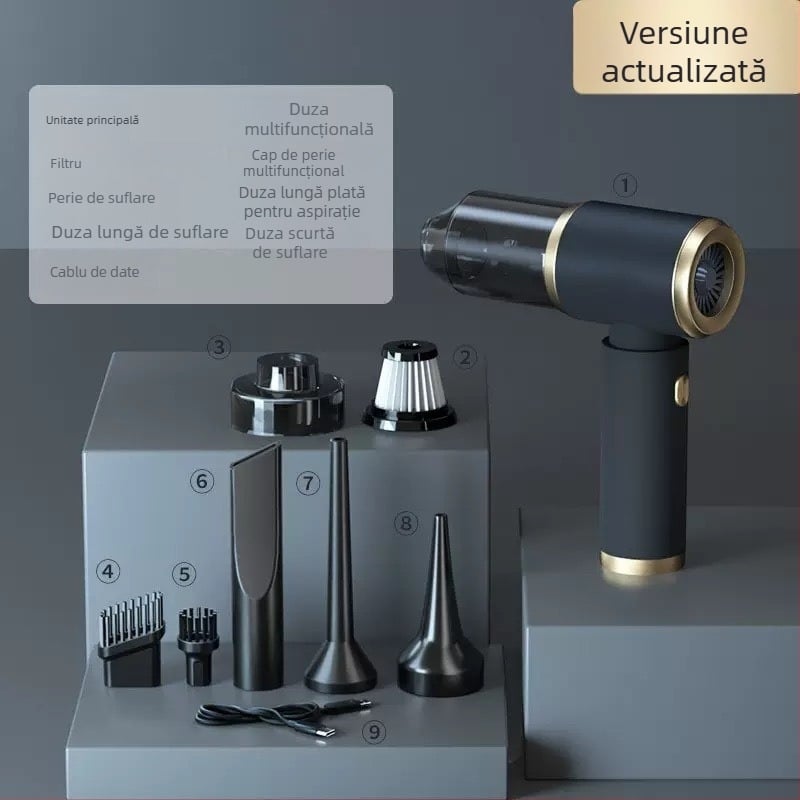 Aspirator auto fără fir – 50W, aspirație ≥25 kPa, baterie încorporată, autonomie 3–6h, zgomot ≤36 dB