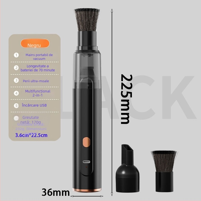 Aspirator fără fir pentru mașină, alimentare USB, aspirație maximă 9000 Pa, baterie încorporată de 500 mAh, zgomot sub 36 dB