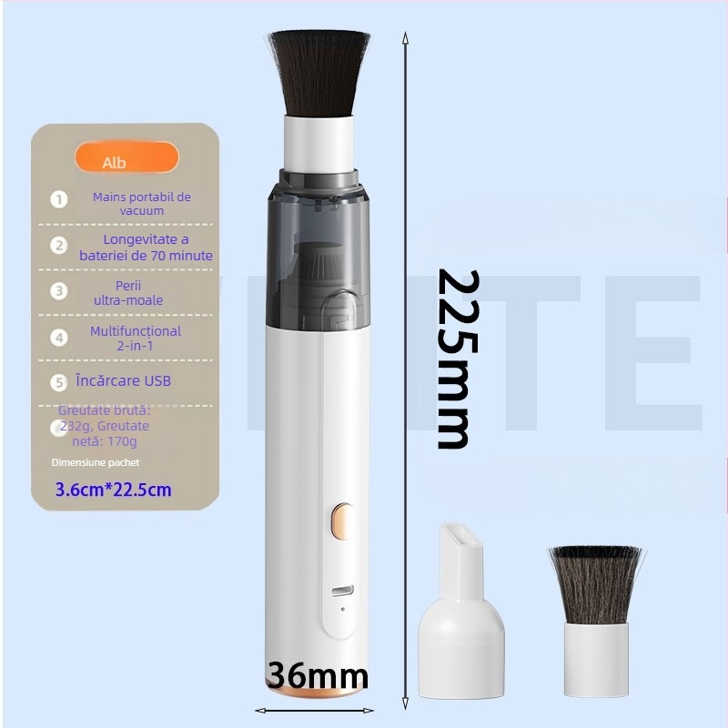 Aspirator fără fir pentru mașină, alimentare USB, aspirație maximă 9000 Pa, baterie încorporată de 500 mAh, zgomot sub 36 dB