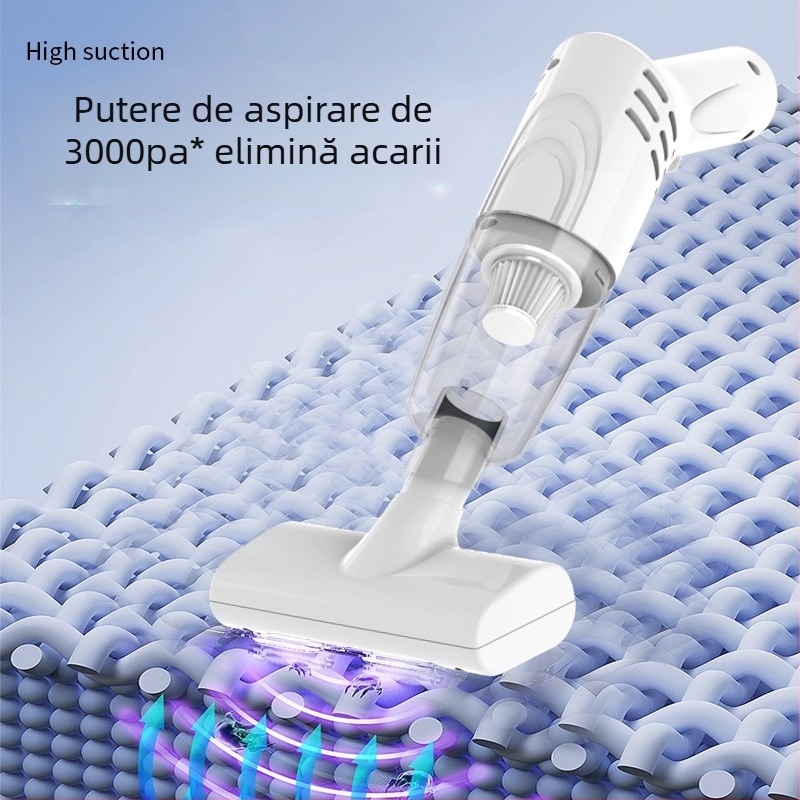 Aspirator portabil fără fir pentru îndepărtarea acarienilor - aspirator uscat compact cu duză plată și cap de îndepărtare a acarienilor, baterie încorporată 1000-1600 mAh, alimentare USB, aspirație 4100-5000 Pa, 16 W, până la 1 h funcționare