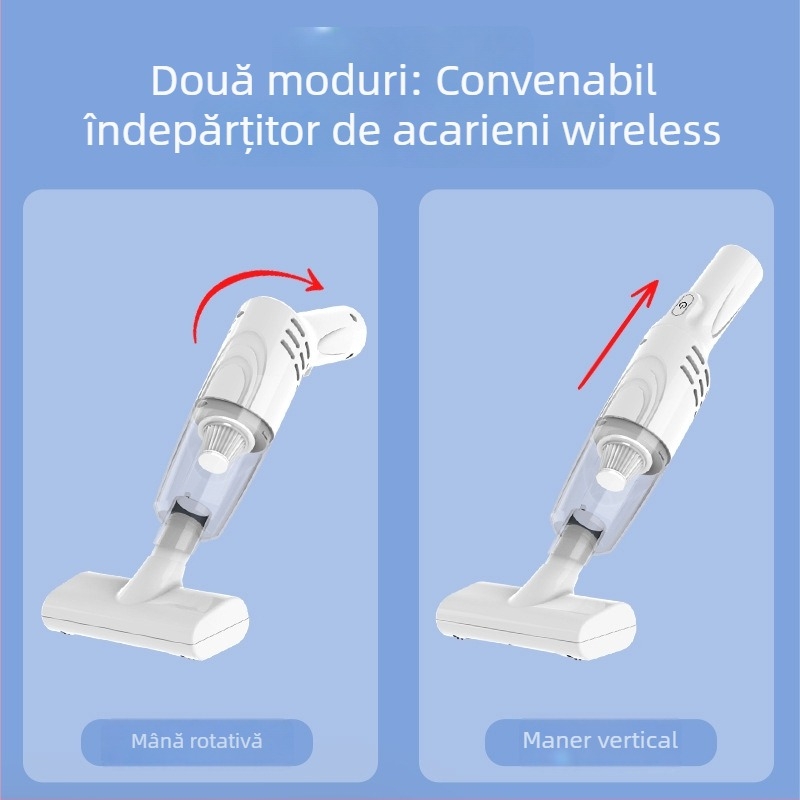 Aspirator portabil fără fir pentru îndepărtarea acarienilor - aspirator uscat compact cu duză plată și cap de îndepărtare a acarienilor, baterie încorporată 1000-1600 mAh, alimentare USB, aspirație 4100-5000 Pa, 16 W, până la 1 h funcționare
