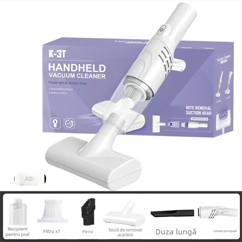 Aspirator portabil fără fir pentru îndepărtarea acarienilor - aspirator uscat compact cu duză plată și cap de îndepărtare a acarienilor, baterie încorporată 1000-1600 mAh, alimentare USB, aspirație 4100-5000 Pa, 16 W, până la 1 h funcționare