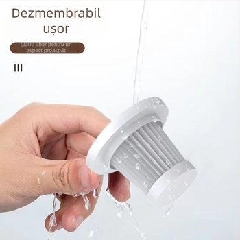 Aspirator fără fir pentru casă și mașină — compact, puternic; baterie încorporată 1600–2000 mAh; aspirație peste 5000 Pa; curățare umedă și uscată; duză podea 2-în-1; autonomie 3–6 ore; zgomot sub 36 dB.