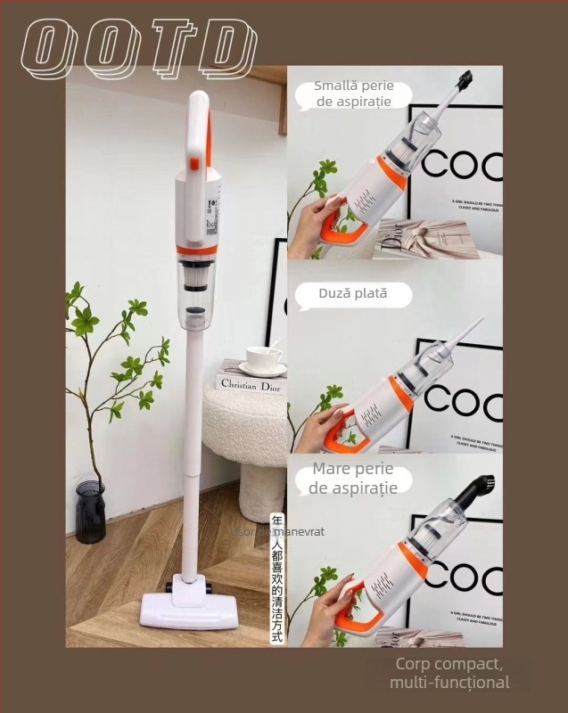 Aspirator fără fir, portabil, 120W, aspirație peste 5000 Pa, baterie încorporată 1000–1600 mAh, autonomie 0–1 h, duza podea 2-în-1