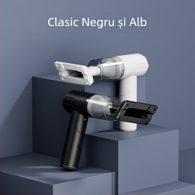 Aspirator portabil fără fir pentru mașină, cu funcție de suflare și aspirație, design pliabil, pentru curățare umedă și uscată (100W, alimentare USB, baterie încorporată 1601–2000 mAh, recipient praf 79 ml, zgomot 46–70 dB)