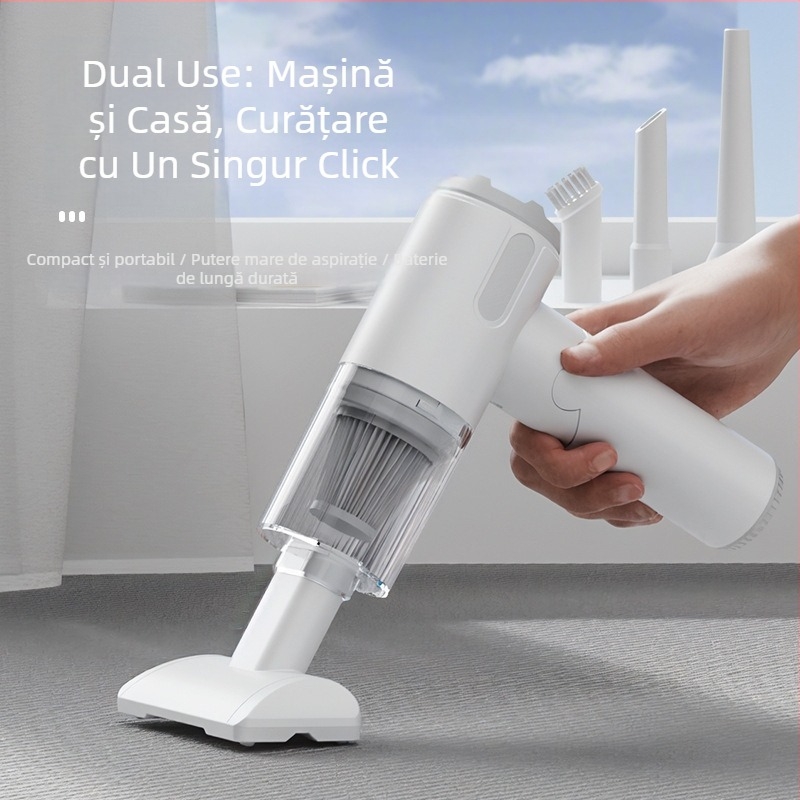 Aspirator portabil fără fir pentru mașină, cu funcție de suflare și aspirație, design pliabil, pentru curățare umedă și uscată (100W, alimentare USB, baterie încorporată 1601–2000 mAh, recipient praf 79 ml, zgomot 46–70 dB)