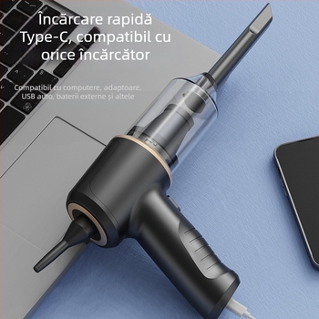 Aspirator portabil fără fir, umed și uscat, cu perie pentru animale de companie și duză plată, 50 W, aspirație până la 5000 Pa, baterie încorporată 1001–1600 mAh, până la 1 oră autonomie