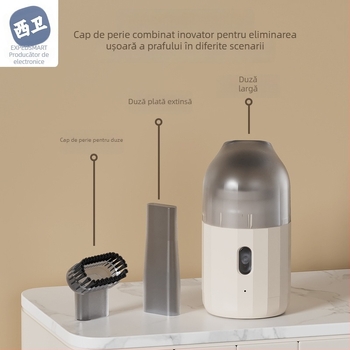 Aspirator de birou portabil fără fir, baterie încorporată 1600–2000 mAh, 2 W, autonomie 1–3 h, zgomot < 36 dB