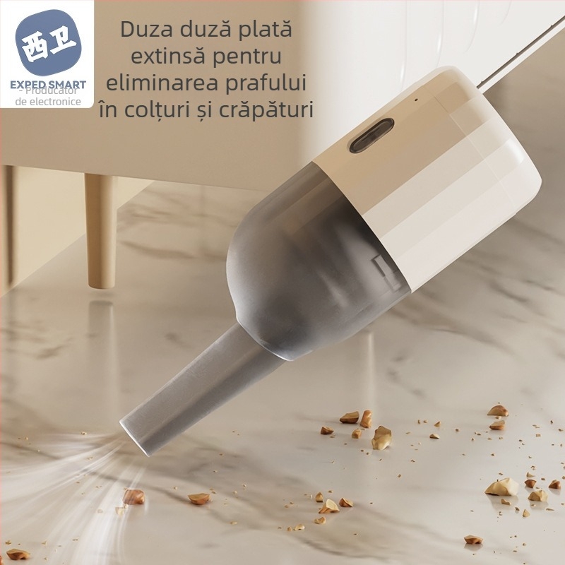 Aspirator de birou portabil fără fir, baterie încorporată 1600–2000 mAh, 2 W, autonomie 1–3 h, zgomot < 36 dB