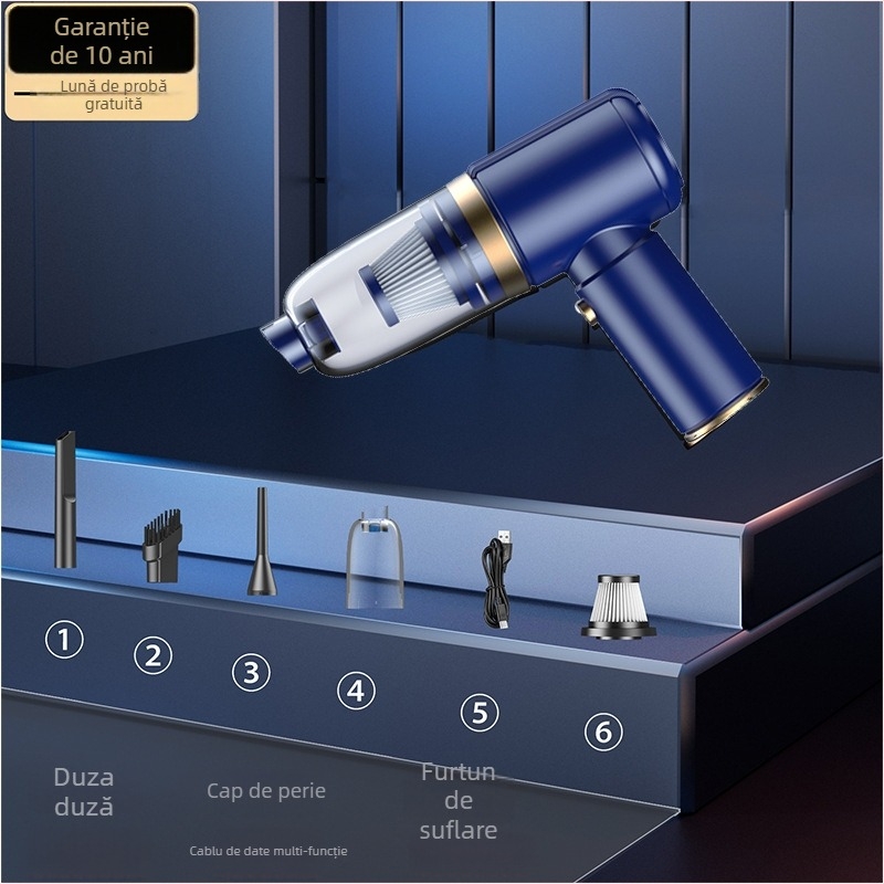 Aspirator portabil fără fir pentru mașină – umed și uscat, baterie încorporată 2000-2500mAh, 40-60W, 3100-4000Pa, zgomot sub 36dB