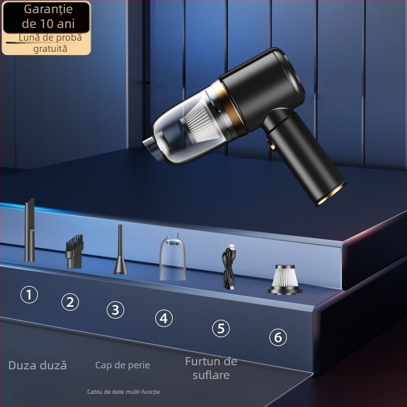 Aspirator portabil fără fir pentru mașină – umed și uscat, baterie încorporată 2000-2500mAh, 40-60W, 3100-4000Pa, zgomot sub 36dB