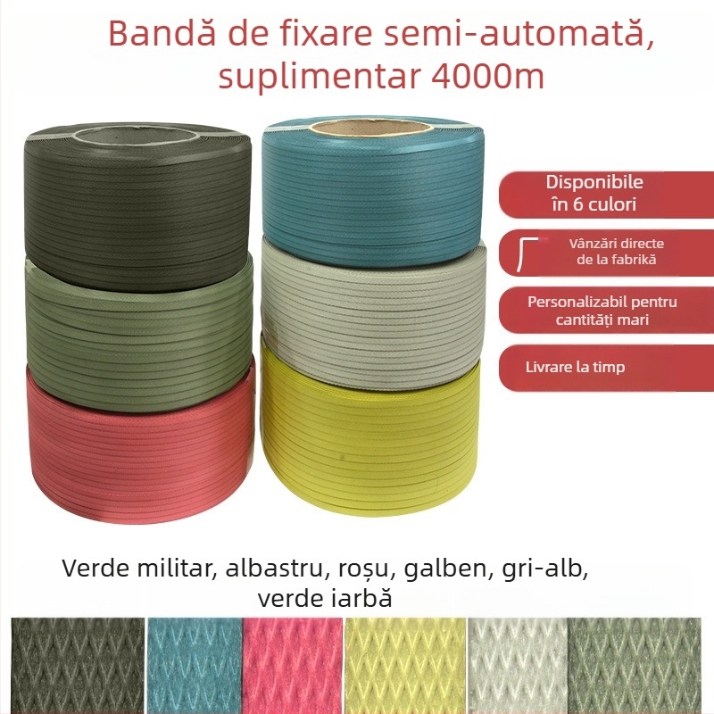 Bandă de ambalare pentru mașină, rezistență la tracțiune 70 kg, specificații 9mm×0.7mm și 12mm×0.8mm, greutate 10.5 kg