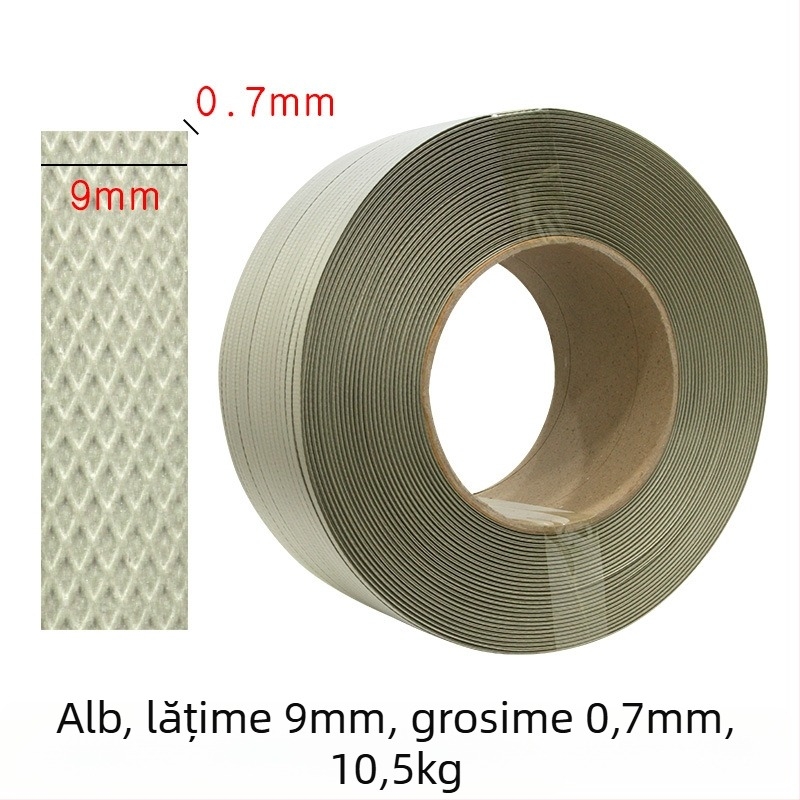 Bandă de ambalare pentru mașină, rezistență la tracțiune 70 kg, specificații 9mm×0.7mm și 12mm×0.8mm, greutate 10.5 kg