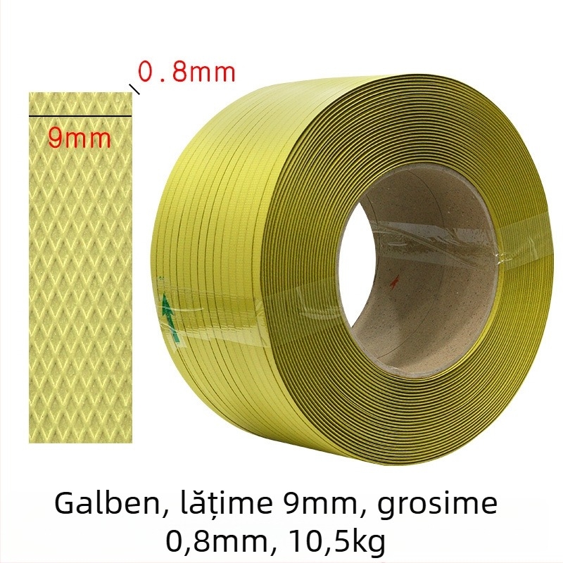 Bandă de ambalare pentru mașină, rezistență la tracțiune 70 kg, specificații 9mm×0.7mm și 12mm×0.8mm, greutate 10.5 kg
