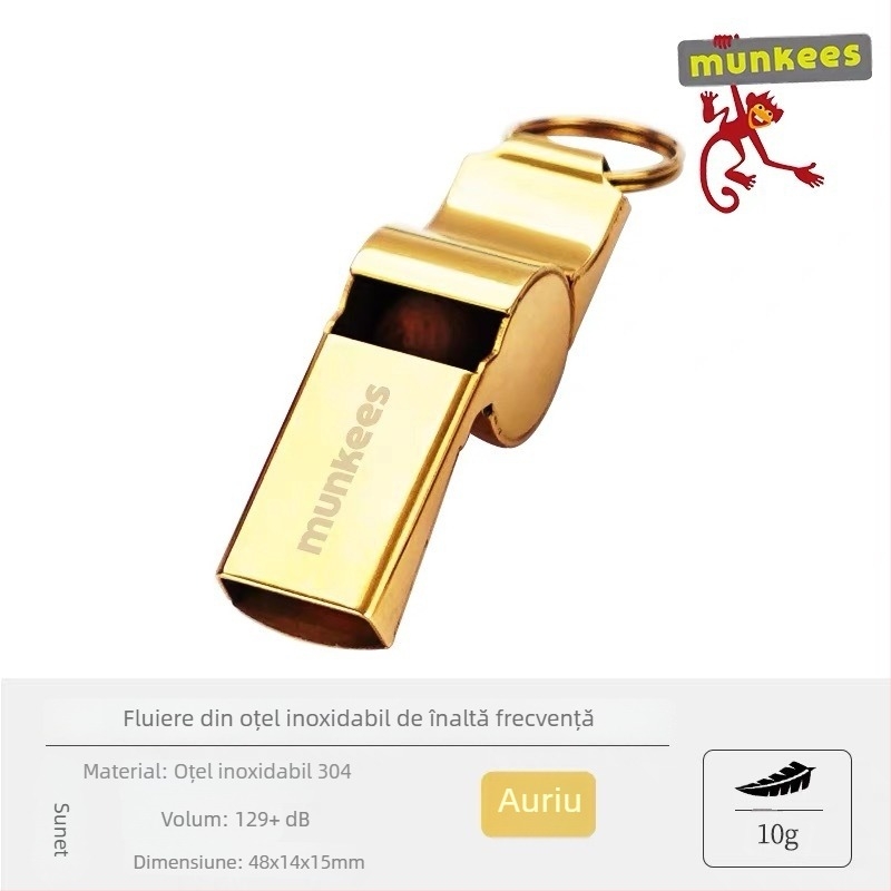 Munkees Fluier cu cap de tigru — Fluier de comandă, tonalitate înaltă, din oțel inoxidabil, 129 dB, pentru copii, antrenori, arbitri, drumeții în aer liber