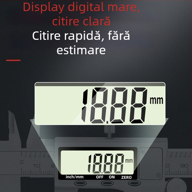 Caliper digital din oțel inoxidabil, corp metalic, afișaj electronic, instrument de măsurare de înaltă precizie
