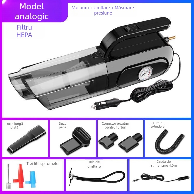 Pompa de aer pentru mașină cu aspirator încorporat, afișaj digital, 24V, 120W, cablu 4–5 m, alimentare la priză