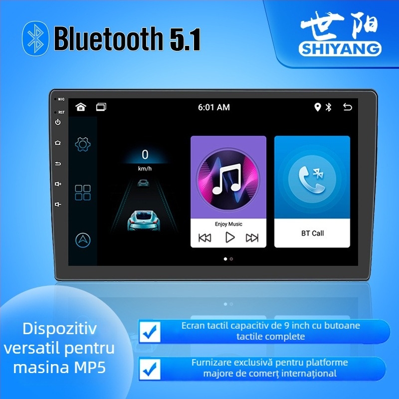 Player MP5 Bluetooth pentru mașină, cu cameră de recul, ecran LCD, alimentare 12V, CarPlay wireless, AHD