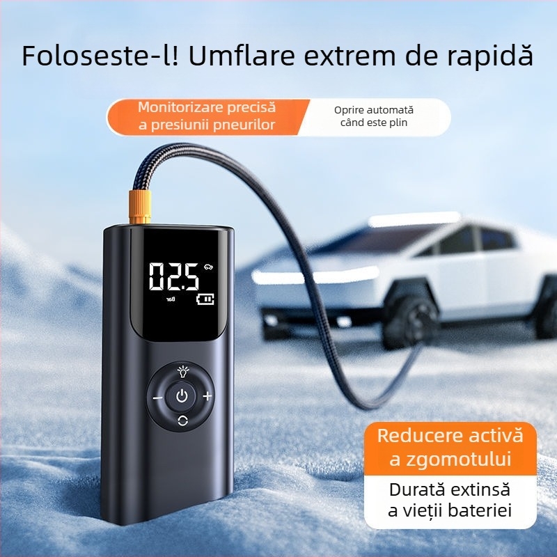 Pompa de aer pentru mașină, portabilă, 12V, 220W, încărcabilă, afișaj LCD digital, cablu 3,5–4 m