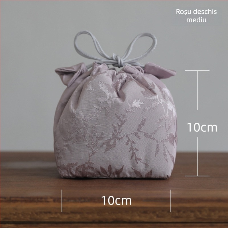 Accesorii pentru ceremonia ceaiului – Geantă de transport din pânză pentru ceainic și cești (stil chinezesc nou; dimensiuni 10x10x10 cm sau 8x8x8 cm; ambalaj OPP)