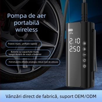 Pompa de aer auto pentru mașină – fără fir, portabilă, manuală, afișaj digital, oprire automată; 12V, 100W, 25 L/min