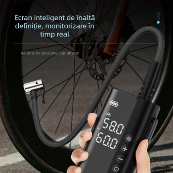 Pompa de aer auto pentru mașină – fără fir, portabilă, manuală, afișaj digital, oprire automată; 12V, 100W, 25 L/min