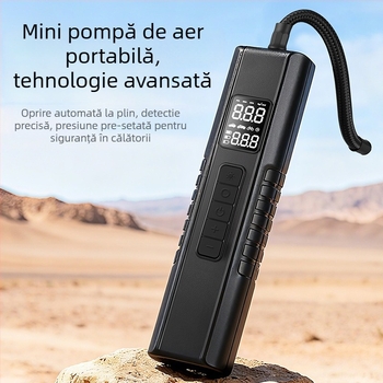 Pompă de aer portabilă pentru mașină — alimentare USB la 12V, afișaj digital, debit 35 L/min, ≤80 W, iluminare LED, manometru pentru pneuri, încărcare USB