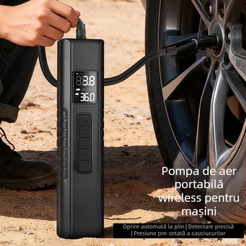 Pompă de aer portabilă pentru mașină — alimentare USB la 12V, afișaj digital, debit 35 L/min, ≤80 W, iluminare LED, manometru pentru pneuri, încărcare USB