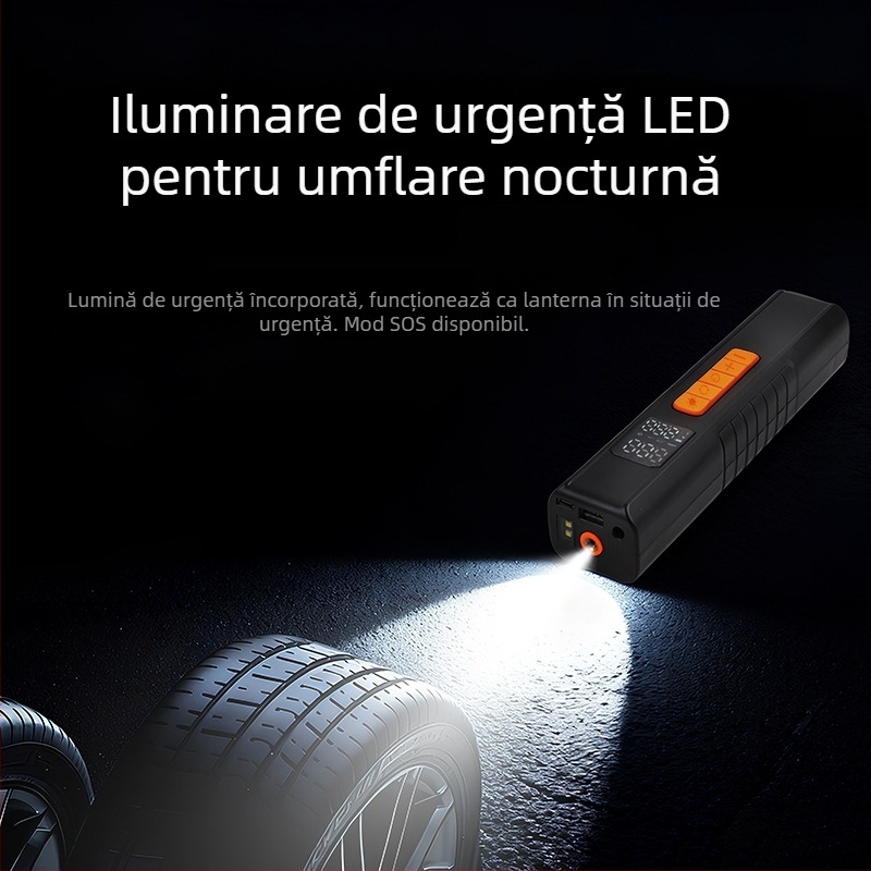 Pompa de pneuri auto cu afișaj digital - reîncărcabilă 12V, cilindru unic, 30 L/min