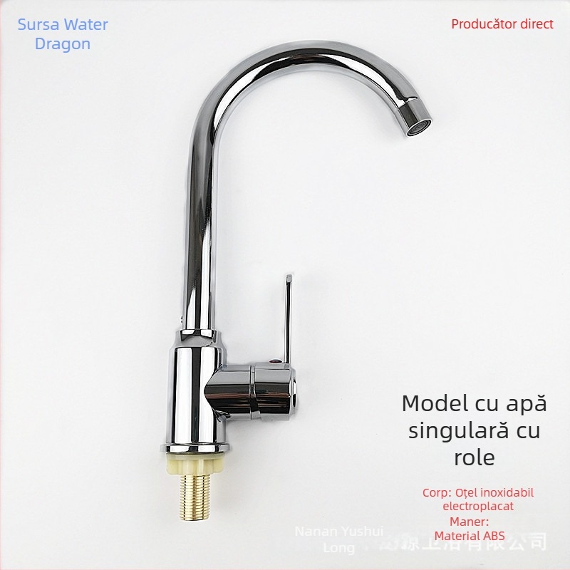 Robinet de bucătărie din oțel inoxidabil, montaj vertical, doar rece, cartuș ceramic, conexiuni 1/2" intrare/ieșire