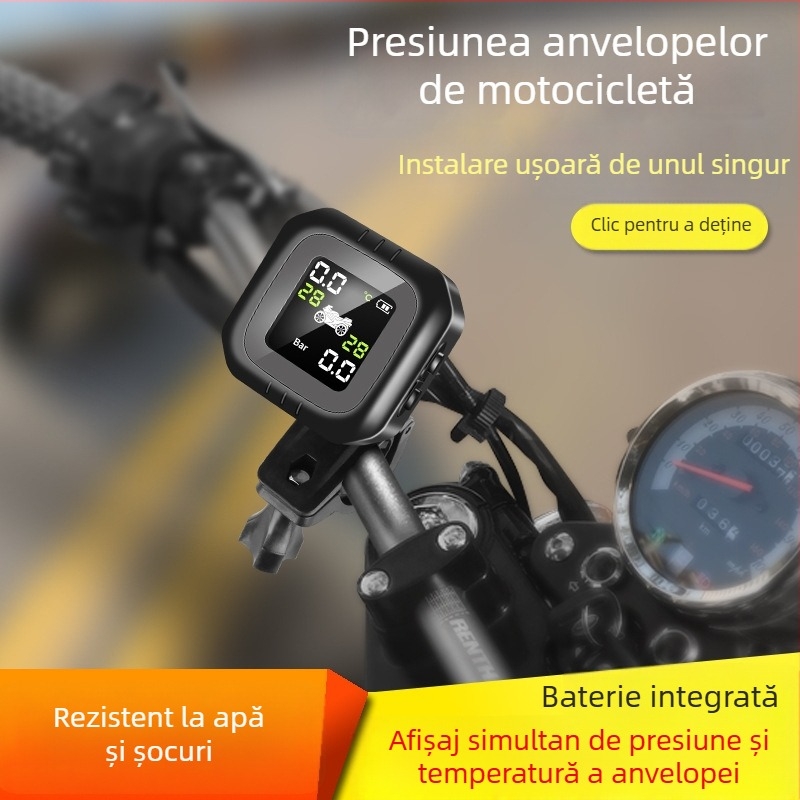 Monitor extern pentru presiunea pneurilor motocicletei, impermeabil, cu afișaj LCD, 0-7.0 Bar, ±0.1 Bar, rază până la 8 m