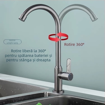 Robinet de bucătărie din oțel inoxidabil, vertical, cu un singur mâner, cu nucleu de cupru, deschidere cu cheie