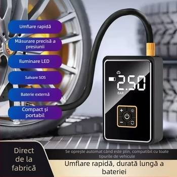 Pompa de aer portabilă pentru mașină cu afișaj digital - 12V, 100W, 25 L/min, 450 g