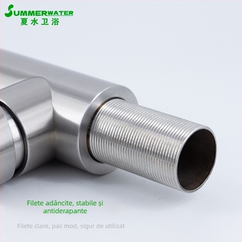 Robinet de bucătărie din oțel inoxidabil 304, cald/rece, rotativ, valvă cu disc ceramic, interval de temperatură 0-90°C, presiune 0.05-1.6 MPa