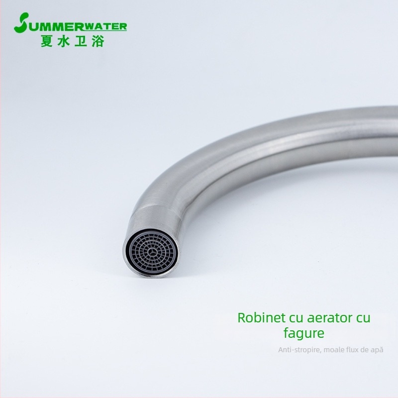 Robinet de bucătărie din oțel inoxidabil 304, cald/rece, rotativ, valvă cu disc ceramic, interval de temperatură 0-90°C, presiune 0.05-1.6 MPa