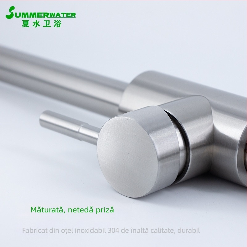 Robinet de bucătărie din oțel inoxidabil 304, cald/rece, rotativ, valvă cu disc ceramic, interval de temperatură 0-90°C, presiune 0.05-1.6 MPa