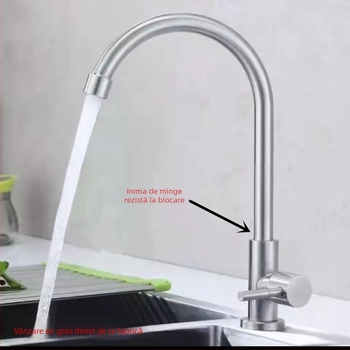 Robinet de bucătărie din oțel inoxidabil, montaj vertical, miez de supapă din cupru pur, doar rece