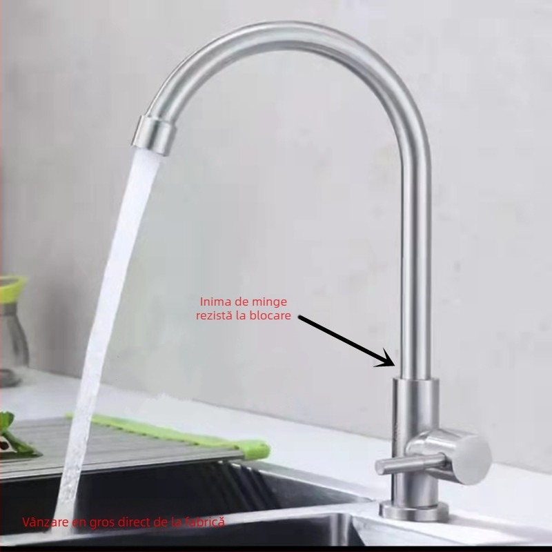 Robinet de bucătărie din oțel inoxidabil, montaj vertical, miez de supapă din cupru pur, doar rece
