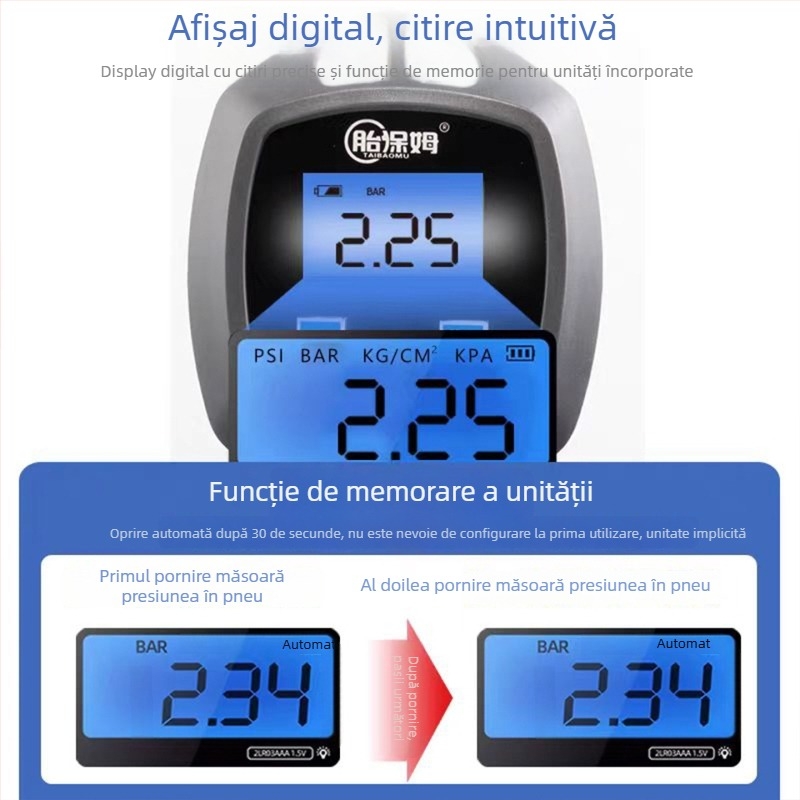 Pompa digitală pentru anvelope auto cu manometru, afișaj digital, 0-200 psi, mai multe unități, precizie 0,01
