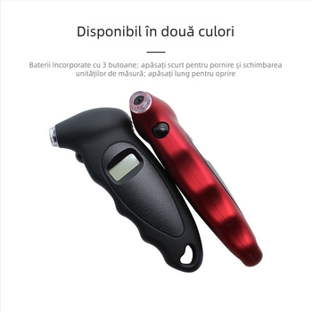 Manometru digital de presiune în pneuri cu afișaj electronic, interval 0-150 psi, precizie ±1,5 psi, alimentat cu baterie AG13, carcasă ABS