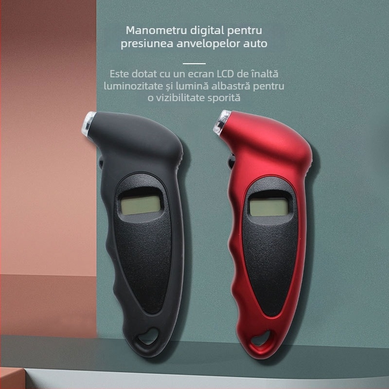 Manometru digital de presiune în pneuri cu afișaj electronic, interval 0-150 psi, precizie ±1,5 psi, alimentat cu baterie AG13, carcasă ABS